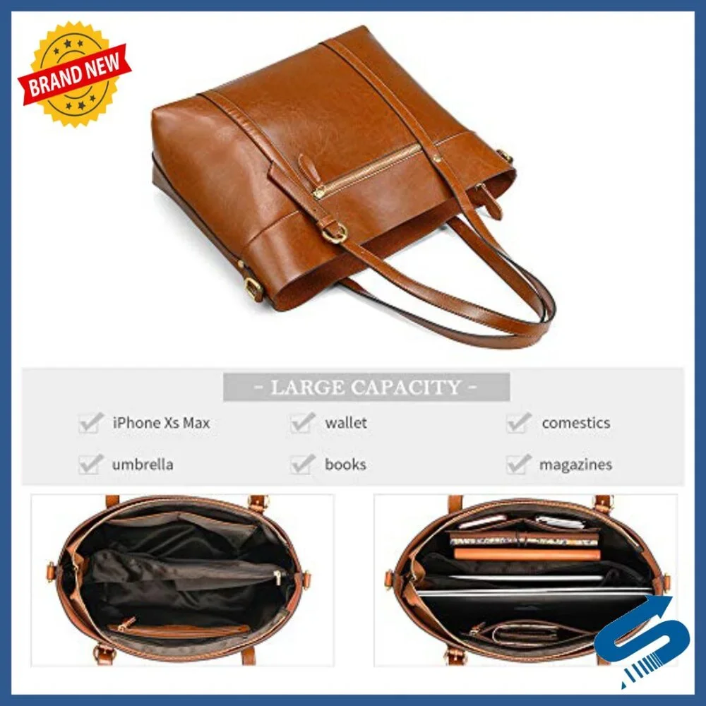 Leather Tote Bag with Cosmetic Organizer, Shoulder Handbag for Travel - Picture 3 of 7